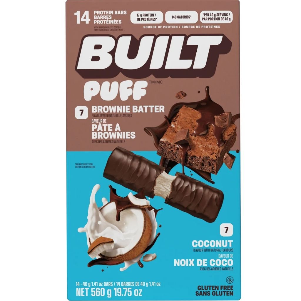 BUILT Puff Protein Bars – 2-Flavour Variety Pack (14 Bars)